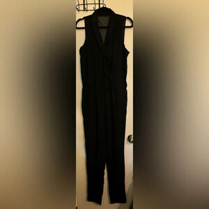 Banana Republic Black Label Womens Sleeveless Mesh Back Collared Jumpsuit Sz 4